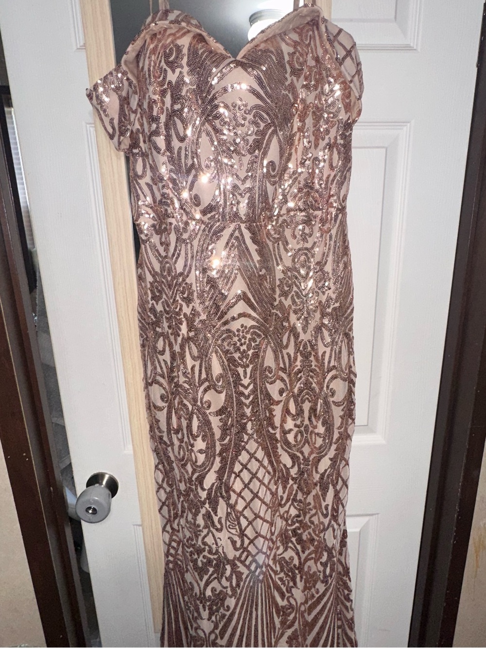 Sequin Embellished Evening Gown in Rose Gold